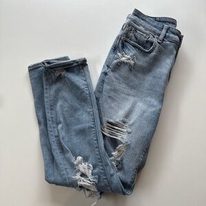 American Eagle Light Blue Distressed Mom Jeans stretch size 0